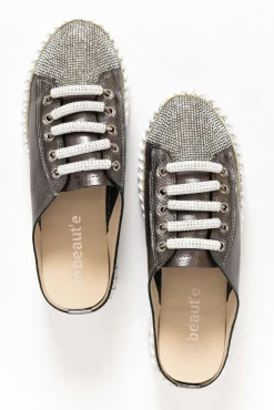 Leather Sneakers<Beaute Fashion Dawson Charcoal Leather Diamante Mule Sneaker