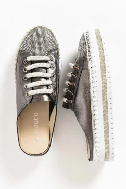 Leather Sneakers<Beaute Fashion Dawson Charcoal Leather Diamante Mule Sneaker