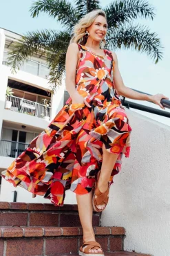 Cotton Dresses<Mozaic Daydream Pink Abstract Cotton Midi Dress