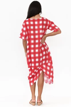 Linen Dresses<Donna Donna December Red Gingham Linen Pocket Dress