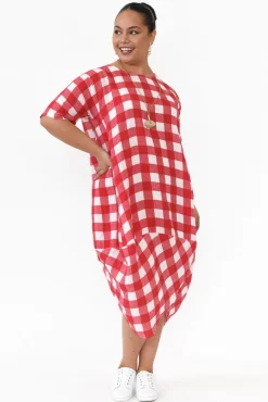 Linen Dresses<Donna Donna December Red Gingham Linen Pocket Dress