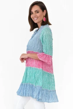 Tunic Tops<One Summer Deedee Multi Stripe Cotton Frill Tunic
