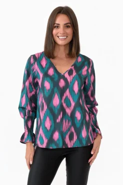 Cotton Tops<Liberty Rose Delores Teal Abstract Cotton Top