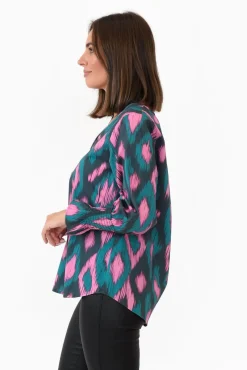 Cotton Tops<Liberty Rose Delores Teal Abstract Cotton Top