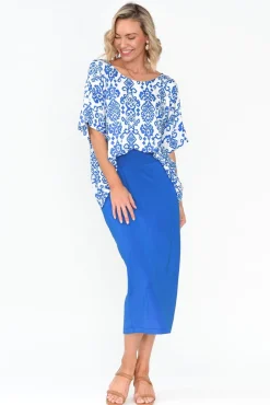 Sleeved Tops<Lou Lou Demi Blue Ikat Bamboo Tee