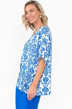 Sleeved Tops<Lou Lou Demi Blue Ikat Bamboo Tee
