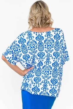 Sleeved Tops<Lou Lou Demi Blue Ikat Bamboo Tee