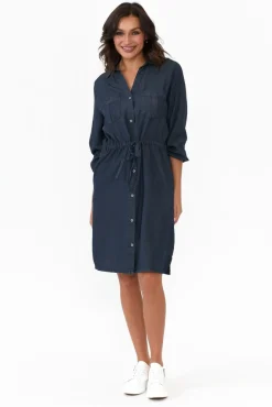 Above Knee Dresses<Betty Basics Denise Navy Tie Front Shirt Dress