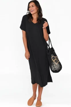 Bamboo Dresses<Pq Dennis Black Bamboo V Neck Dress