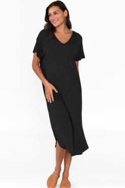 Bamboo Dresses<Pq Dennis Black Bamboo V Neck Dress
