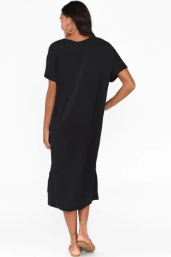 Bamboo Dresses<Pq Dennis Black Bamboo V Neck Dress