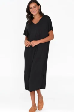 Bamboo Dresses<Pq Dennis Black Bamboo V Neck Dress