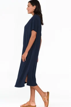 Midi Dresses<Pq Dennis Navy Bamboo V Neck Dress