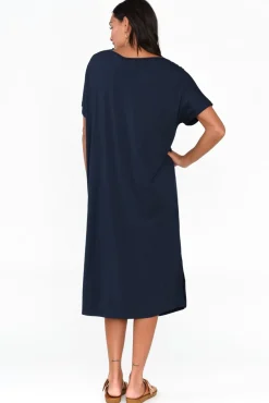 Midi Dresses<Pq Dennis Navy Bamboo V Neck Dress