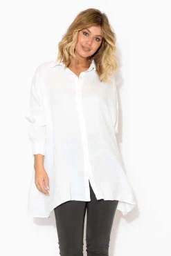 Linen Tops<Montaigne Desi Oversized White Linen Shirt
