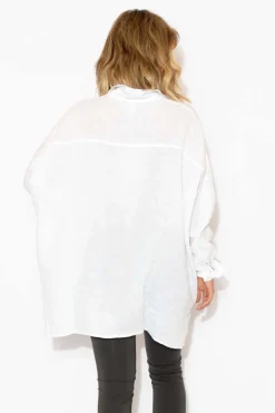 Linen Tops<Montaigne Desi Oversized White Linen Shirt