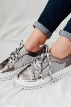 Leather Sneakers<Beaute Fashion Devin Charcoal Leather Diamante Sneaker