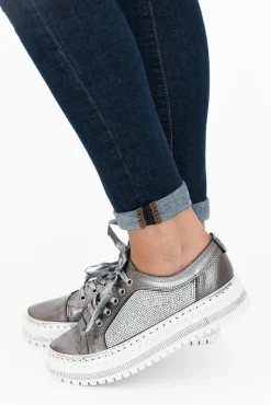 Leather Sneakers<Beaute Fashion Devin Charcoal Leather Diamante Sneaker
