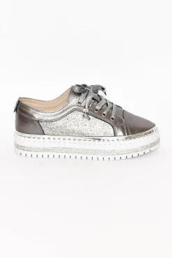 Leather Sneakers<Beaute Fashion Devin Charcoal Leather Diamante Sneaker