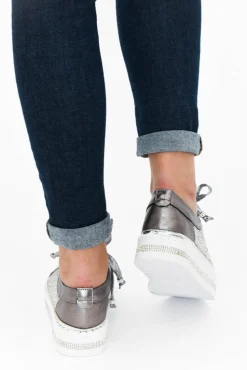 Leather Sneakers<Beaute Fashion Devin Charcoal Leather Diamante Sneaker