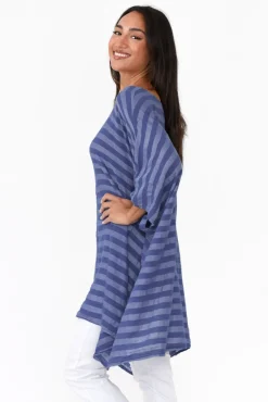 Linen Tops<Donna Donna Diane Blue Stripe Linen Tunic