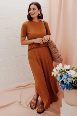 Skirts<Lou Lou Dionne Rust Ribbed Bamboo Skirt