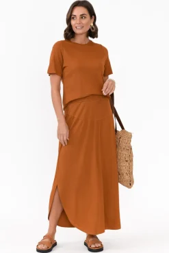 Skirts<Lou Lou Dionne Rust Ribbed Bamboo Skirt