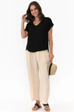 Linen Tops<La Strada Dorian Black Linen Cotton Top