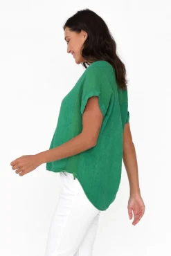 Cotton Tops<La Strada Dorian Green Linen Cotton Top