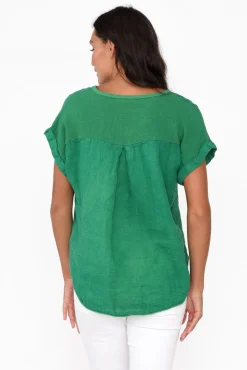Cotton Tops<La Strada Dorian Green Linen Cotton Top