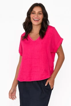 Cotton Tops<La Strada Dorian Hot Pink Linen Cotton Top