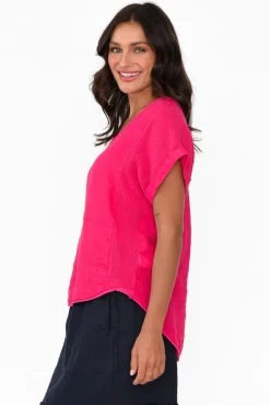 Cotton Tops<La Strada Dorian Hot Pink Linen Cotton Top