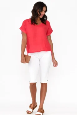 Sleeved Tops<La Strada Dorian Red Linen Cotton Top