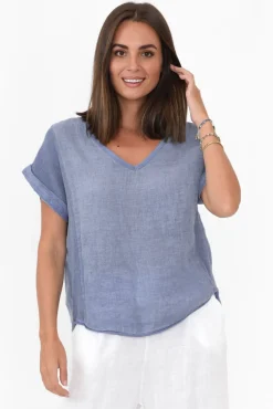 Cotton Tops<La Strada Dorian Steel Linen Cotton Top
