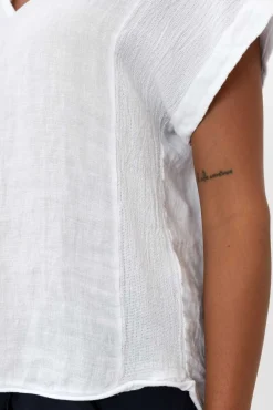 Cotton Tops<La Strada Dorian White Linen Cotton Top