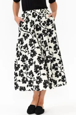 Skirts<Cali and Co Dover Black Garden Cotton Skirt