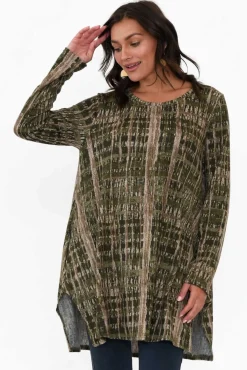 Tunic Tops<Hourglass Dylan Khaki Abstract Knit Tunic