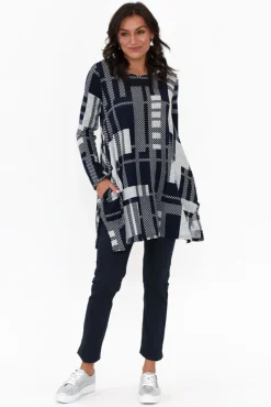 Tunic Tops<Hourglass Dylan Navy Check Knit Tunic