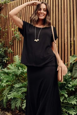 Sleeved Tops<Bamboo Body Eadie Black Bamboo Top