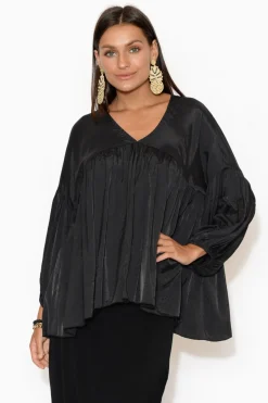 Sleeved Tops<Tirelli Ebony Black Bamboo Blend Top