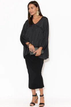 Sleeved Tops<Tirelli Ebony Black Bamboo Blend Top