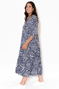 Midi Dresses<Red Lotus Eden Navy Spot Tiered Midi Dress