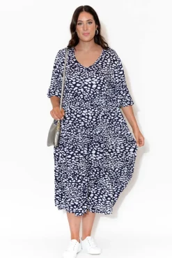 Midi Dresses<Red Lotus Eden Navy Spot Tiered Midi Dress