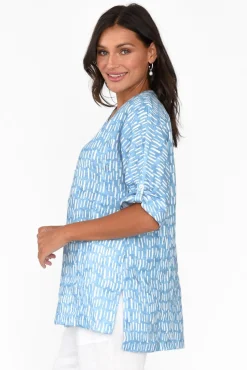 Linen Tops<Foil Edith Blue Geo Linen Top