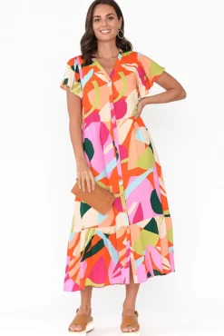 Maxi Dresses<Label of Love Edna Red Abstract Maxi Shirt Dress
