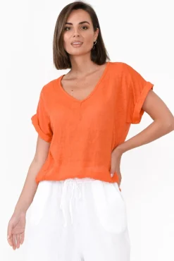 Linen Tops<Talia Benson Effie Orange Linen Tee