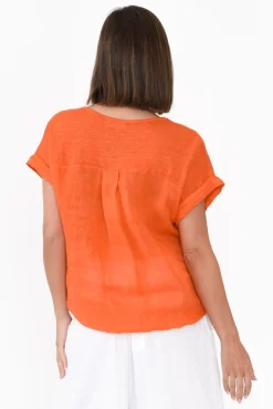 Linen Tops<Talia Benson Effie Orange Linen Tee