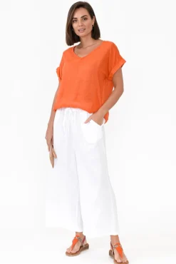Linen Tops<Talia Benson Effie Orange Linen Tee