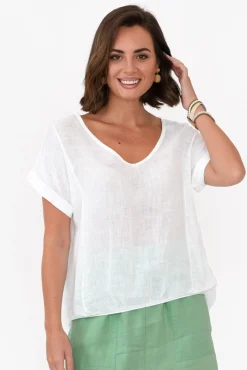 Linen Tops<Talia Benson Effie White Linen Tee