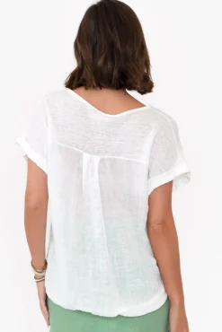 Linen Tops<Talia Benson Effie White Linen Tee